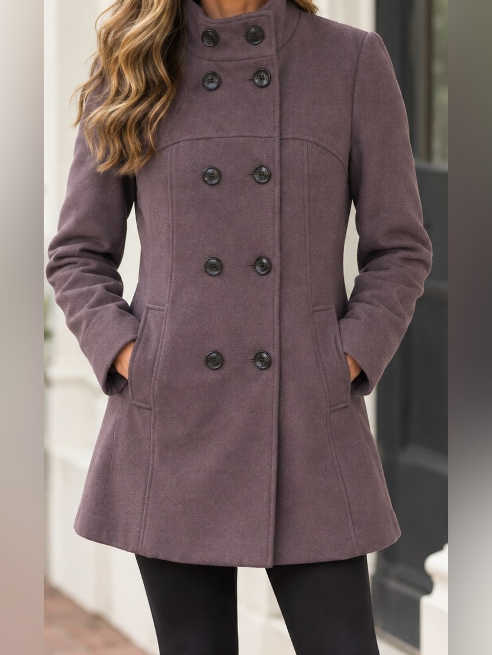 Woman’s Double-Breasted Pea Coat in Dusty Mauve Size Large